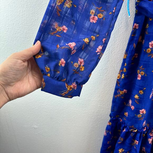 NWT Draper Jaems RSVP Tie Waist Mide Dress Cobalt Blue Floral Large - Picture 7 of 14